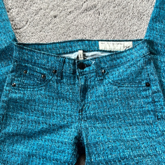 Rag & Bone Turquoise Blue Tweed Printed Leggings Jeans Pants - Picture 5 of 12